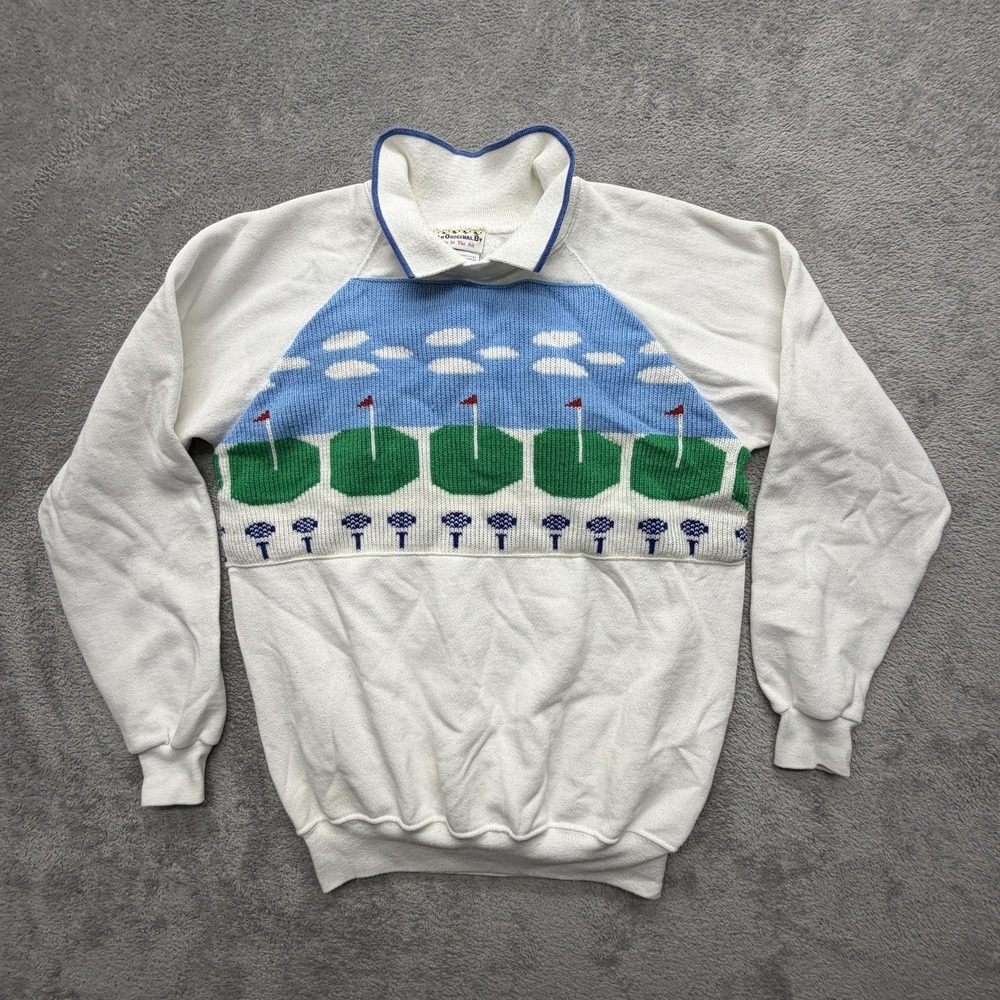 Vintage Up‎ In The Air Hanes Sweatshirt Mens M White Pullover Golf Course